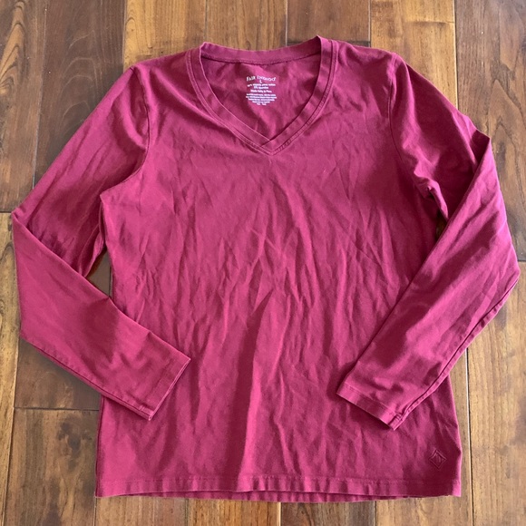 Fair Indigo Long Sleeve Tee Women's Size L Red Organic Pima Cotton Made In Peru - Picture 7 of 8